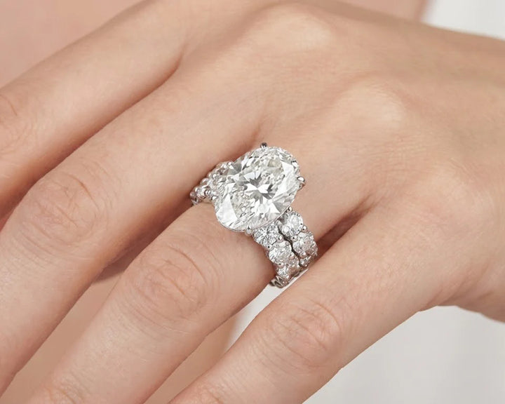 14k Gold Diamond Oval Double Row Band Engagement Ring Set 12.3ct