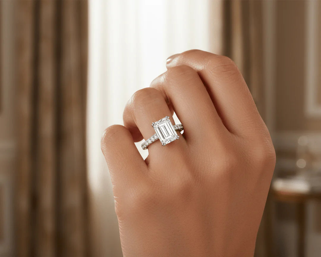 14k Emerald Cut Diamond Cluster Band Engagement Ring 3.75 CT