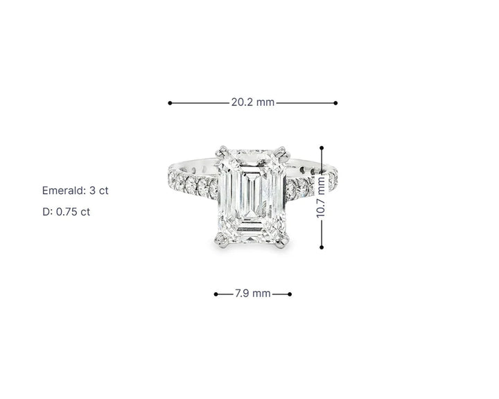 14k Emerald Cut Diamond Cluster Band Engagement Ring 3.75 CT