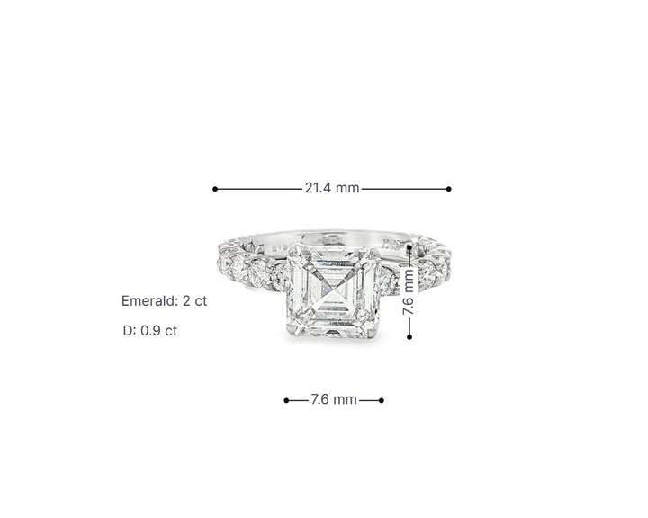 14k Emerald Cut Elevated Micropavé Diamond Band Engagement Ring 2.90ct