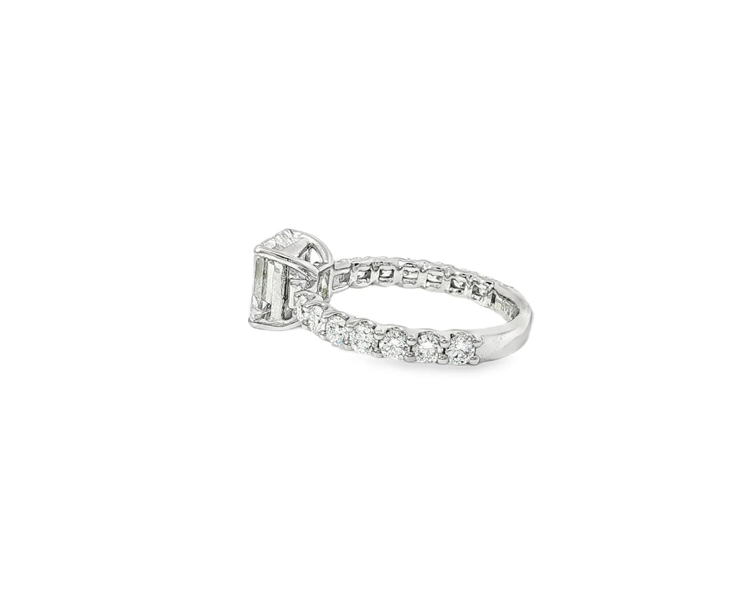 14k Emerald Cut Elevated Micropavé Diamond Band Engagement Ring 2.90ct