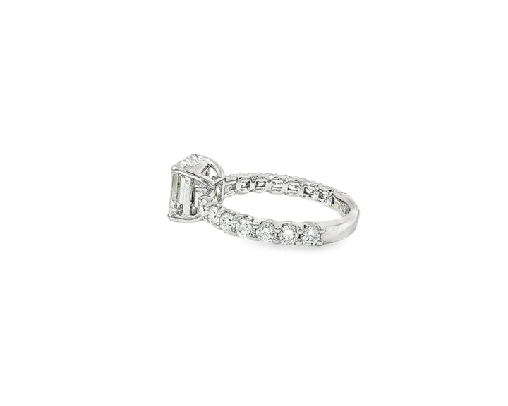 14k Emerald Cut Elevated Micropavé Diamond Band Engagement Ring 2.90ct