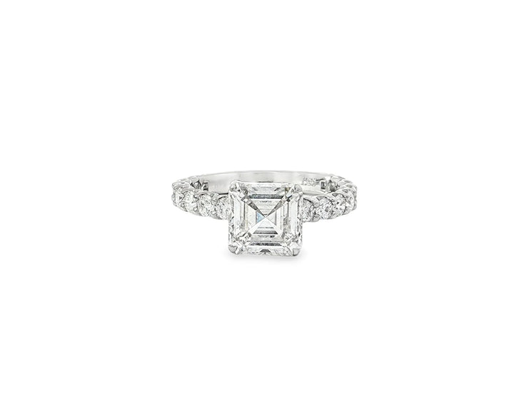 14k Emerald Cut Elevated Micropavé Diamond Band Engagement Ring 2.90ct