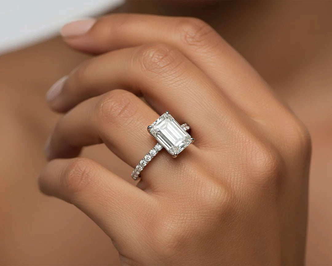 14k Emerald Cut Prestige Sleek Micropavé Engagement Ring 2.50 CT
