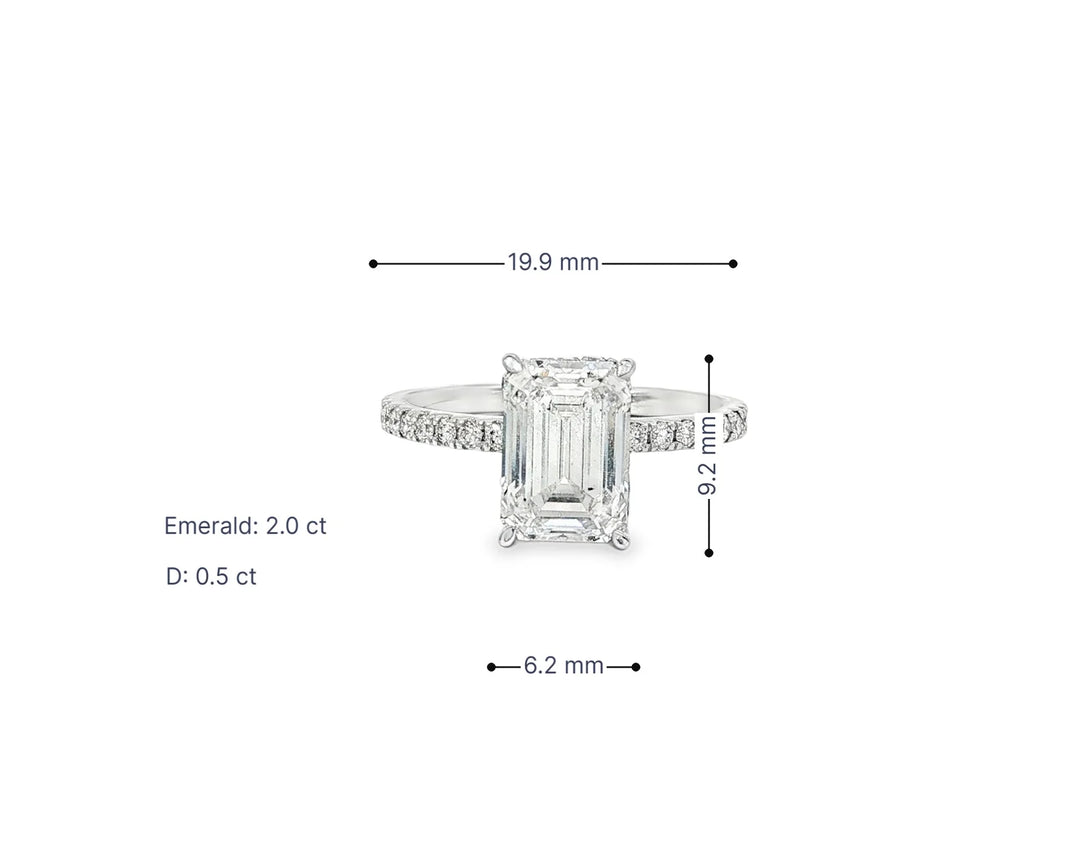 14k Emerald Cut Prestige Sleek Micropavé Engagement Ring 2.50 CT