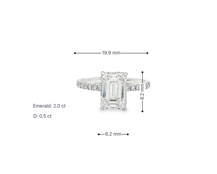 14k Emerald Cut Prestige Sleek Micropavé Engagement Ring 2.50 CT