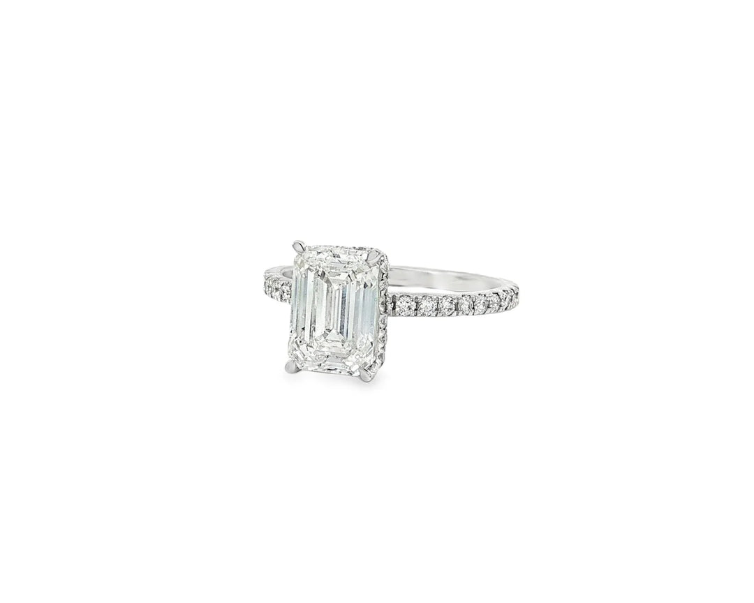 14k Emerald Cut Prestige Sleek Micropavé Engagement Ring 2.50 CT