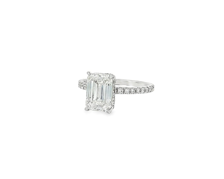 14k Emerald Cut Prestige Sleek Micropavé Engagement Ring 2.50 CT