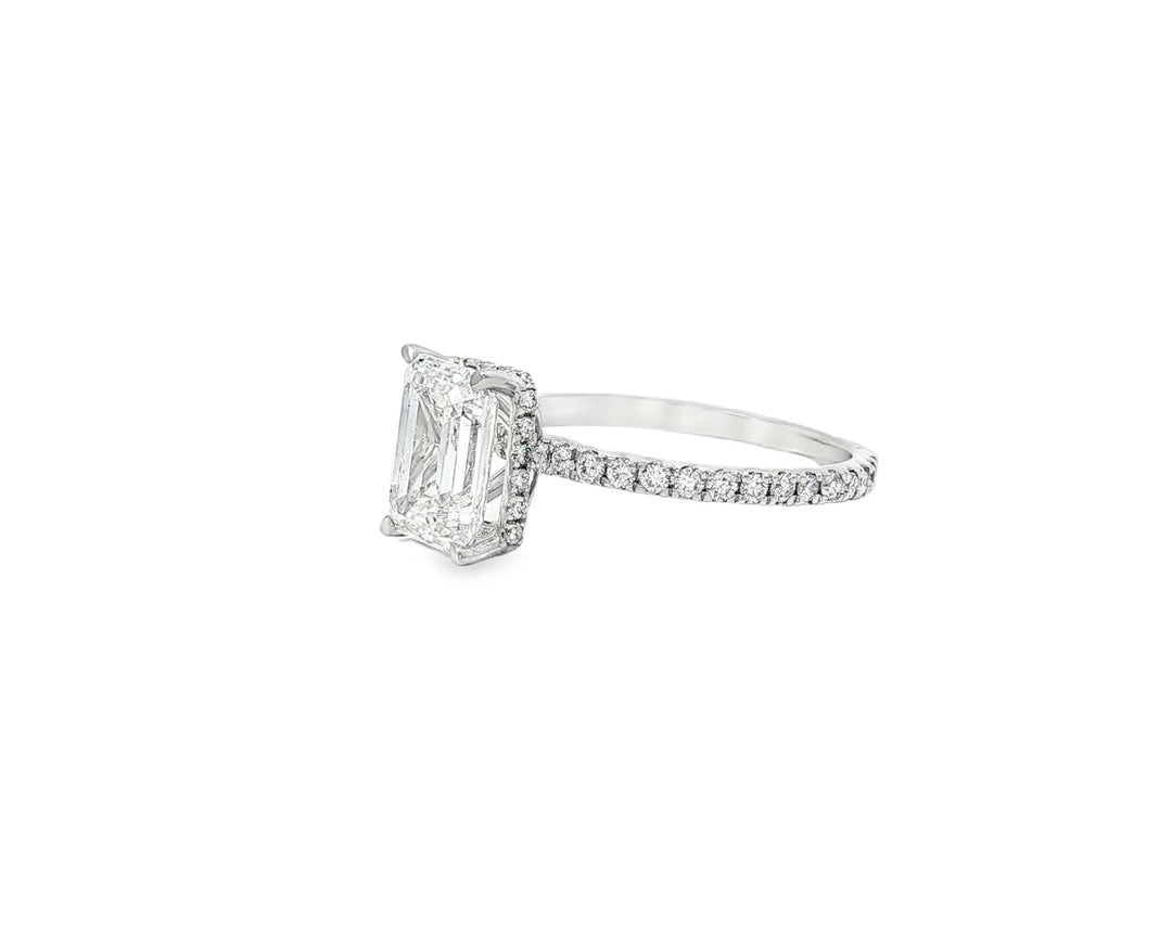 14k Emerald Cut Prestige Sleek Micropavé Engagement Ring 2.50 CT