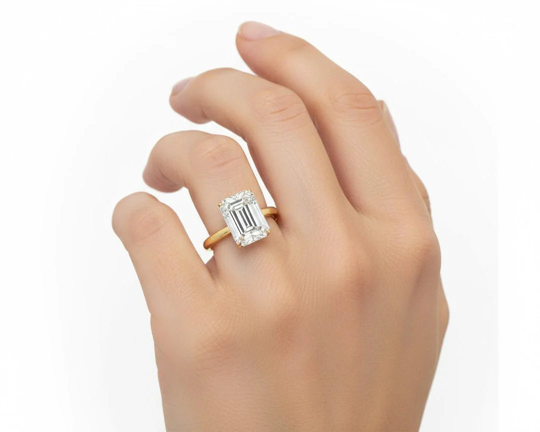 14k Gold Diamond Solitaire Ring with Emerald-Cut Center 5.08ct