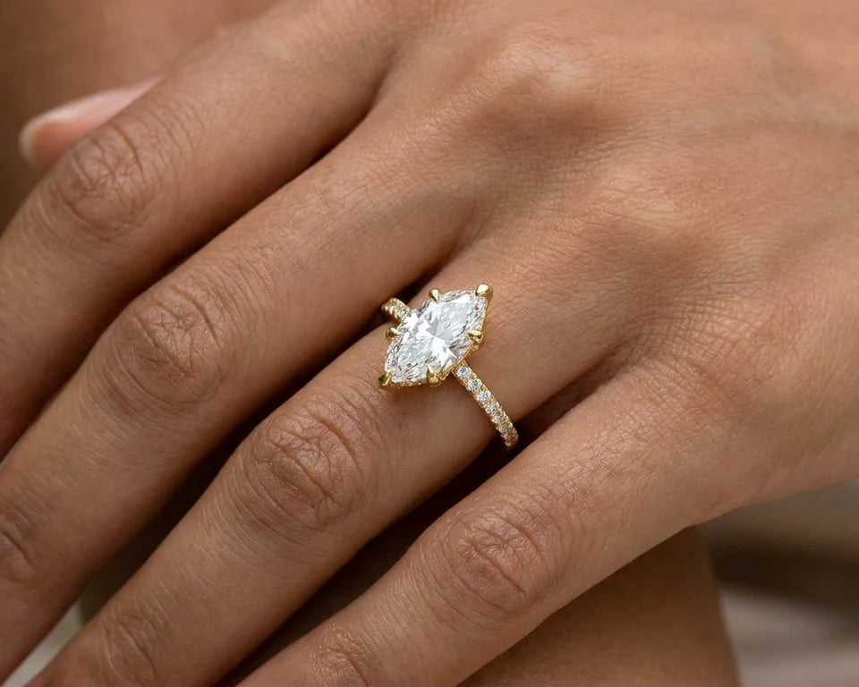 14k Marquise Cut Petite Micropavé Diamond Engagement Ring 1.76 CT