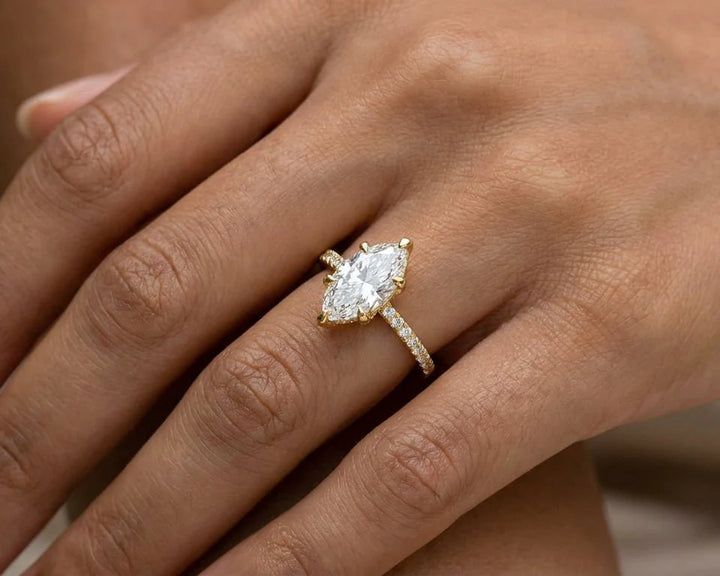 14k Marquise Cut Petite Micropavé Diamond Engagement Ring 1.76 CT