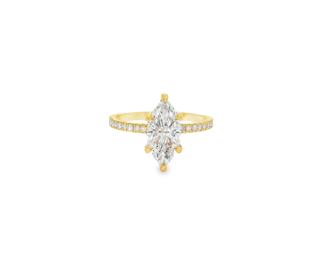 14k Marquise Cut Petite Micropavé Diamond Engagement Ring 1.76 CT