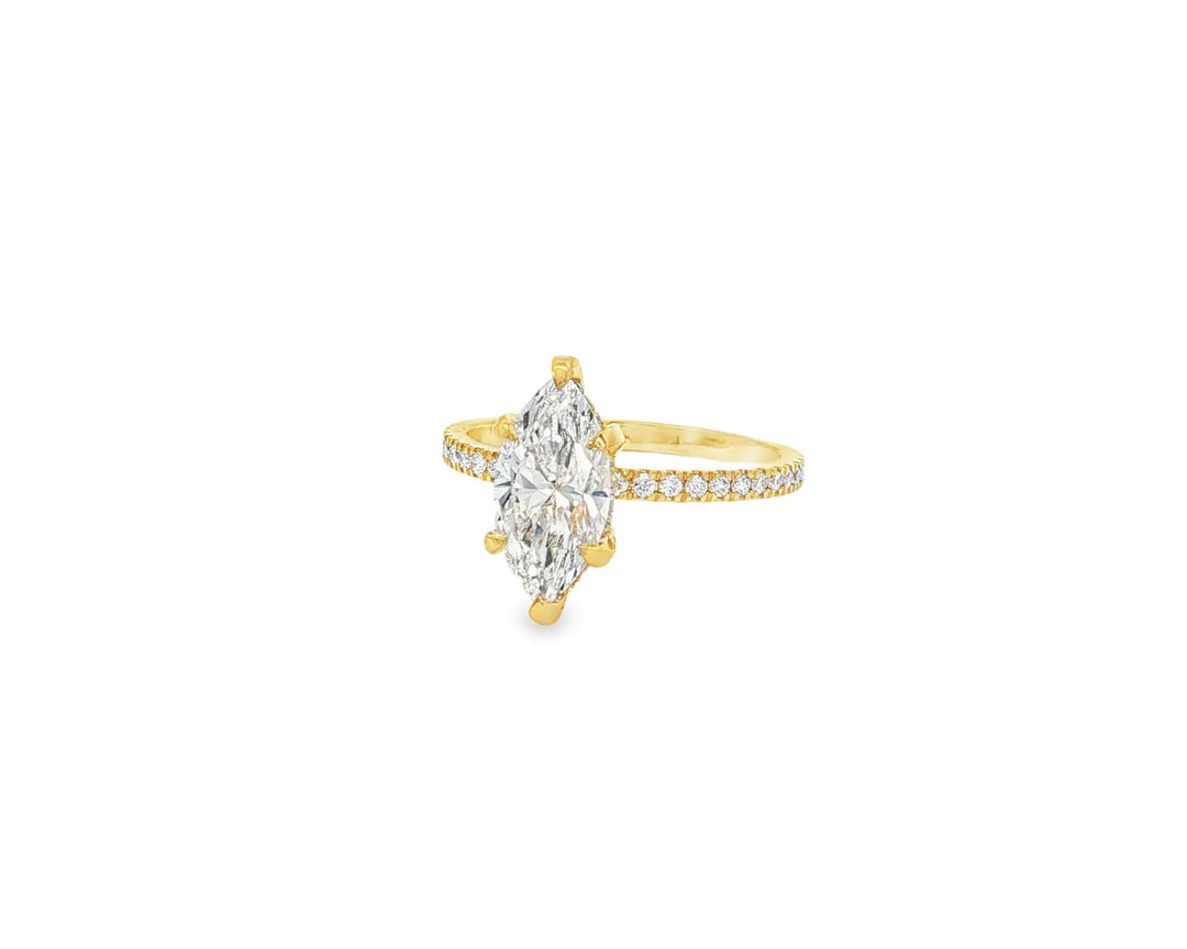 14k Marquise Cut Petite Micropavé Diamond Engagement Ring 1.76 CT