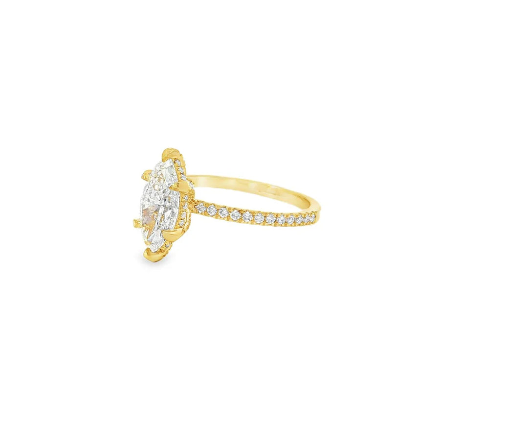 14k Marquise Cut Petite Micropavé Diamond Engagement Ring 1.76 CT