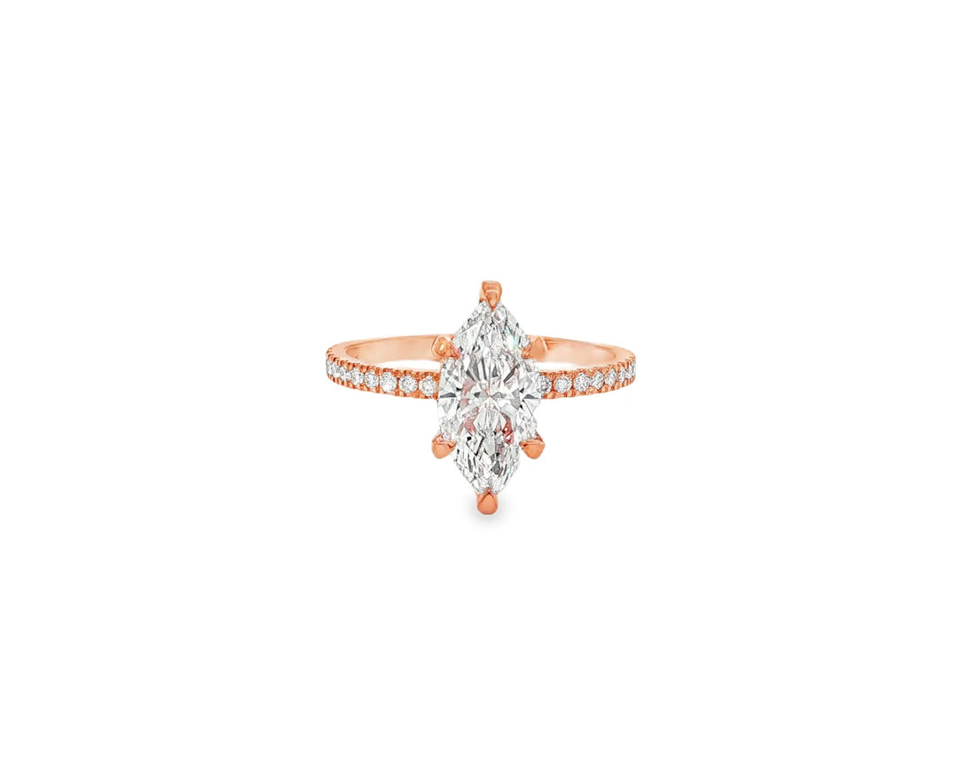 14k Marquise Cut Petite Micropavé Diamond Engagement Ring 1.76 CT