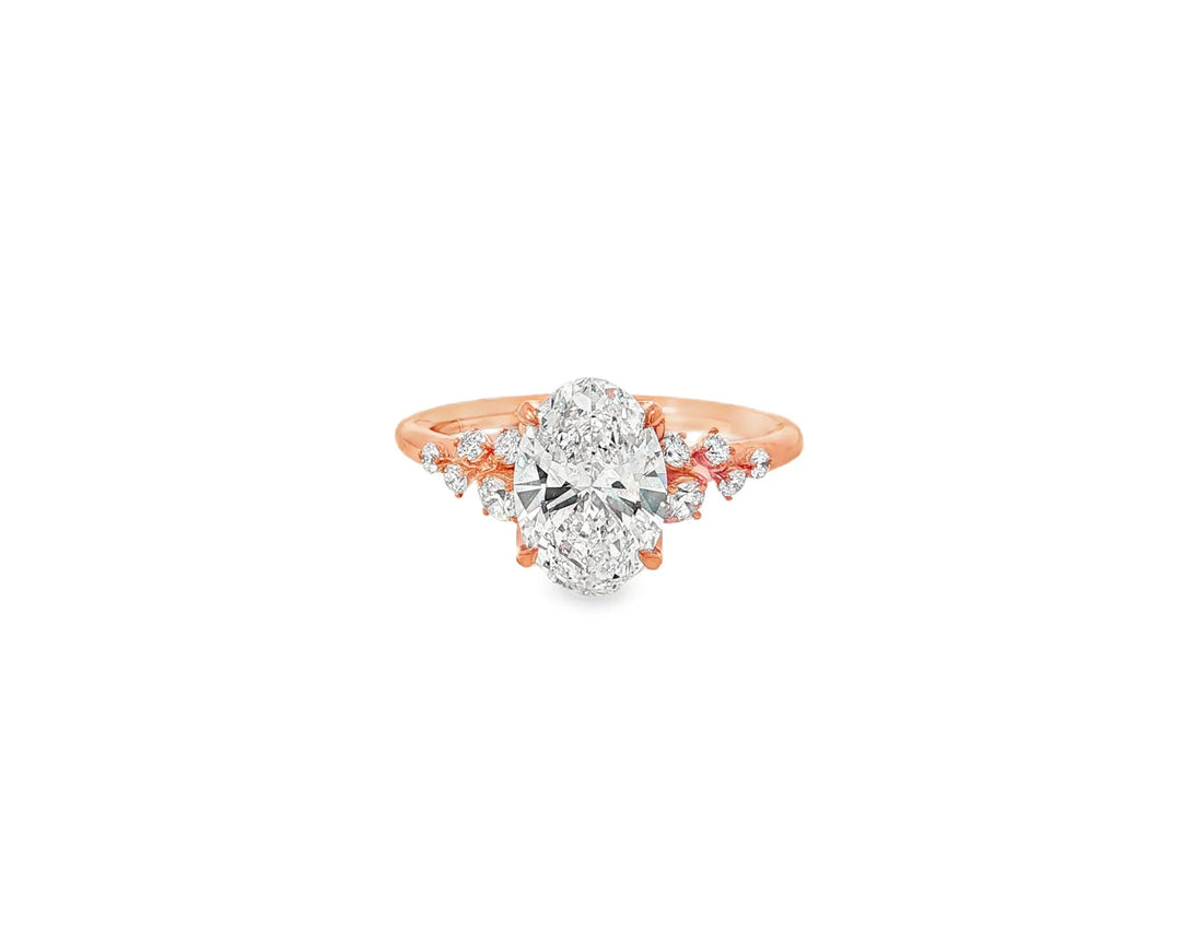 14k Oval-Cut Cascading Diamond Accent Engagement Ring 2.28 CT