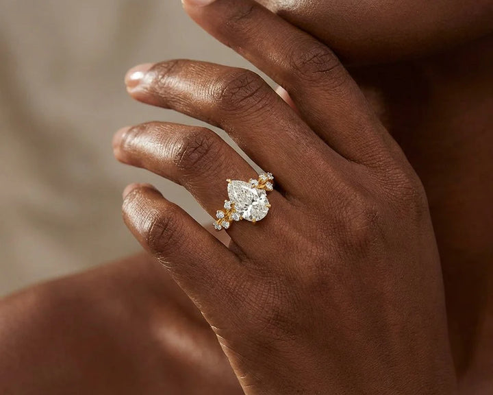 14k Pear-Shape Diamond Cluster Side-Accented Engagement Ring 2.26 CT