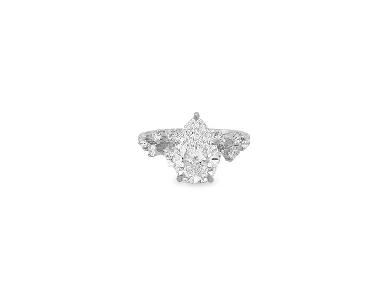 14k Pear-Shape Diamond Cluster Side-Accented Engagement Ring 2.26 CT