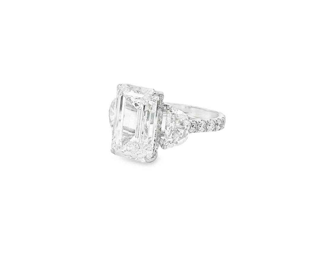 14k Emerald Cut Three Stone Engagement Ring - VS1 with 10.70ct
