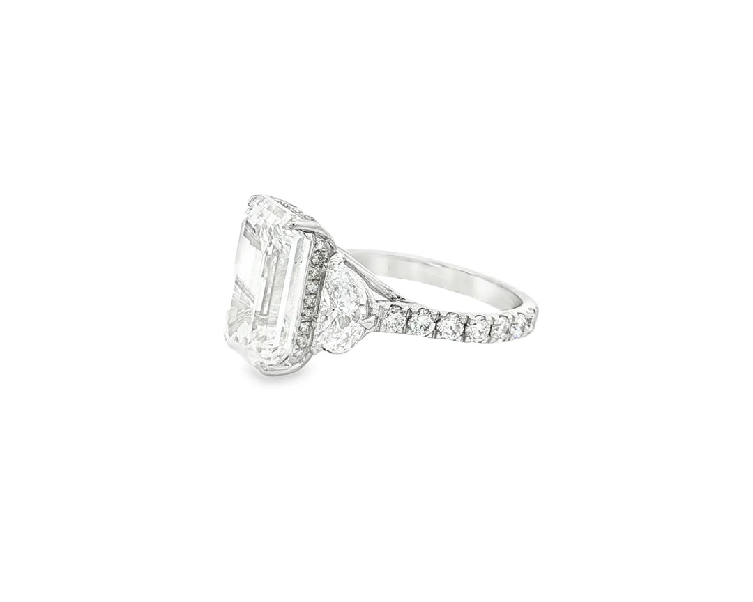 14k Emerald Cut Three Stone Engagement Ring - VS1 with 10.70ct