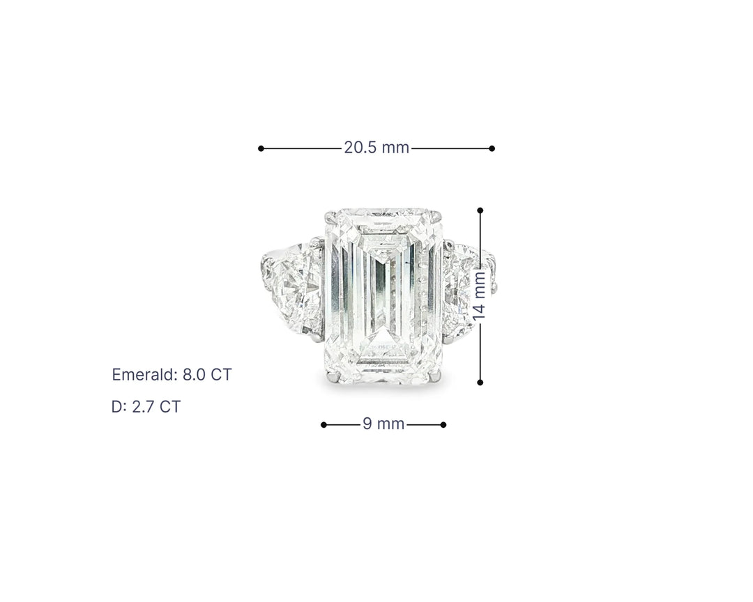 14k Emerald Cut Three Stone Engagement Ring - VS1 with 10.70ct