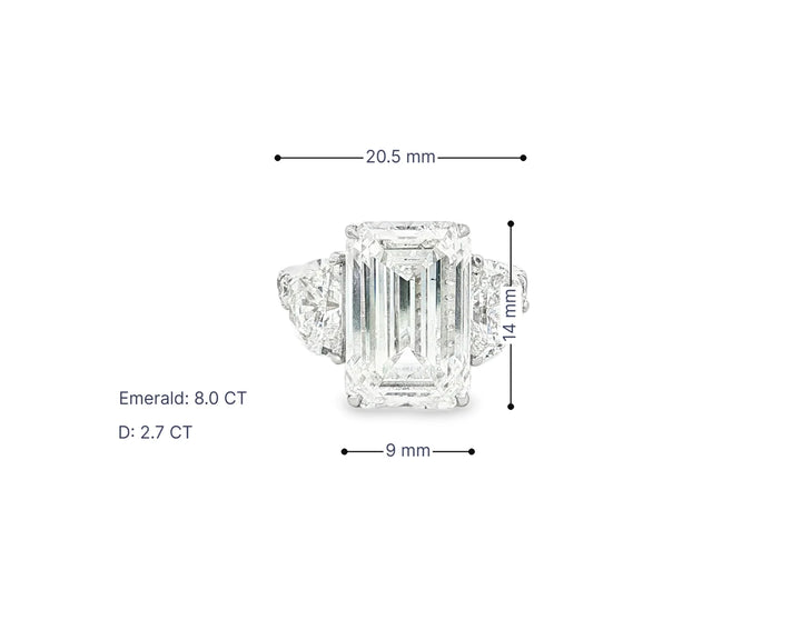 14k Emerald Cut Three Stone Engagement Ring - VS1 with 10.70ct