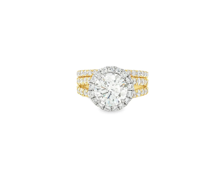 14k Round Cut Halo Diamond Engagement Ring Set 3.80 CT