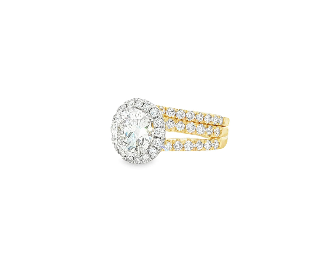 14k Round Cut Halo Diamond Engagement Ring Set 3.80 CT