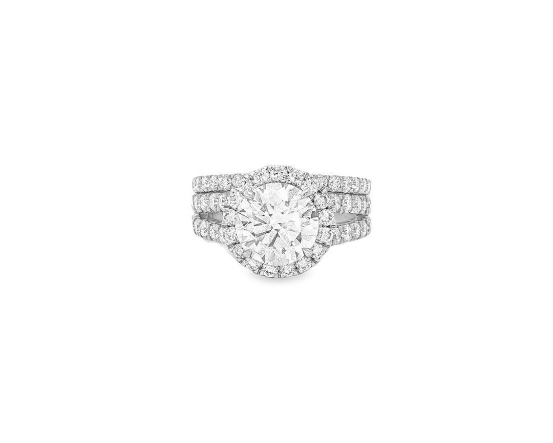 14k Round Cut Halo Diamond Engagement Ring Set 3.80 CT