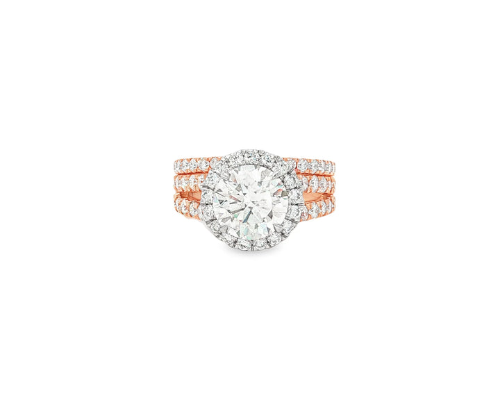 14k Round Cut Halo Diamond Engagement Ring Set 3.80 CT