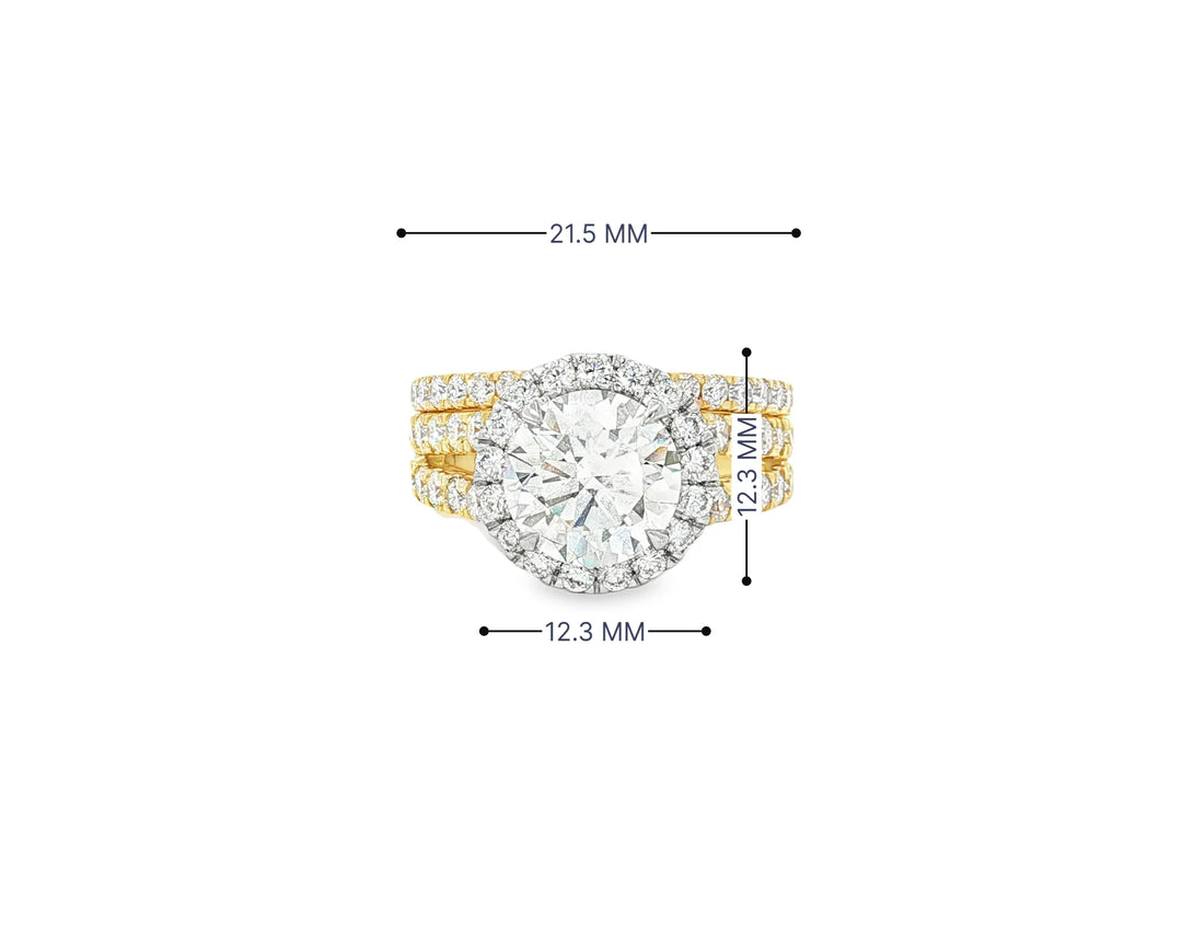 14k Round Cut Halo Diamond Engagement Ring Set 3.80 CT