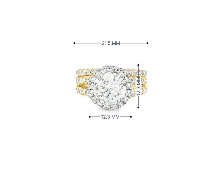 14k Round Cut Halo Diamond Engagement Ring Set 3.80 CT