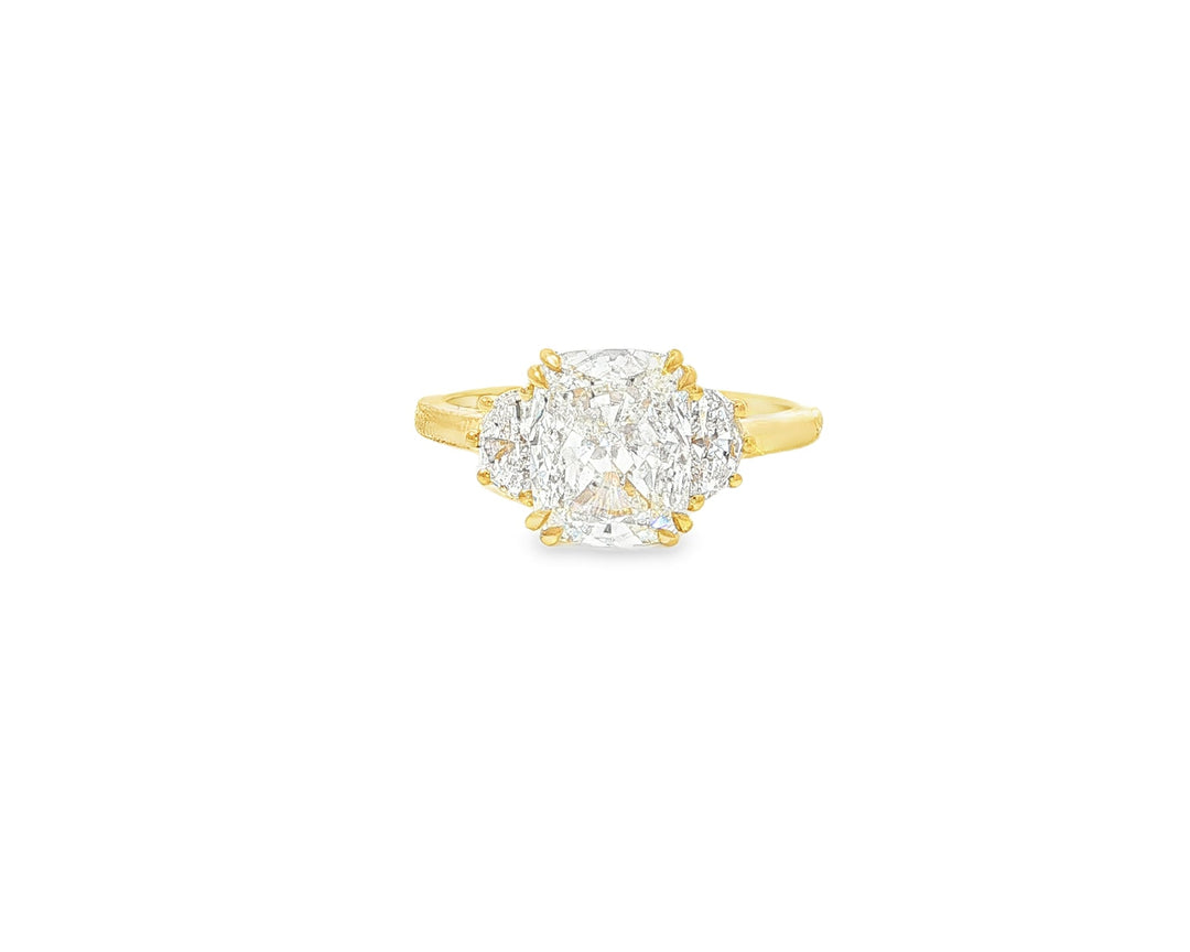 14k Gold Diamond Emerald-Cut Halo Ring with & Accent Diamonds 3.10 CT
