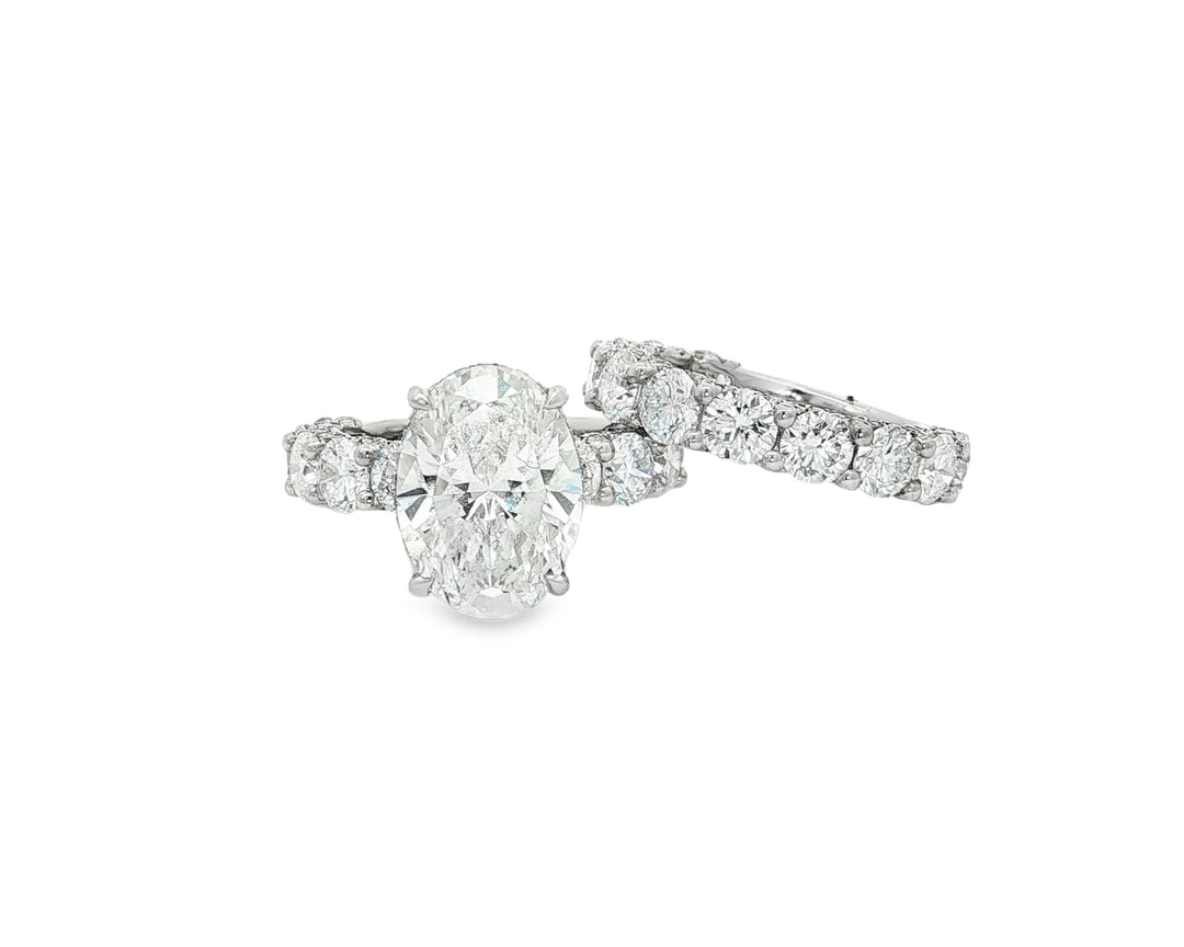 14k Gold Diamond Oval Double Row Band Engagement Ring Set 12.3ct