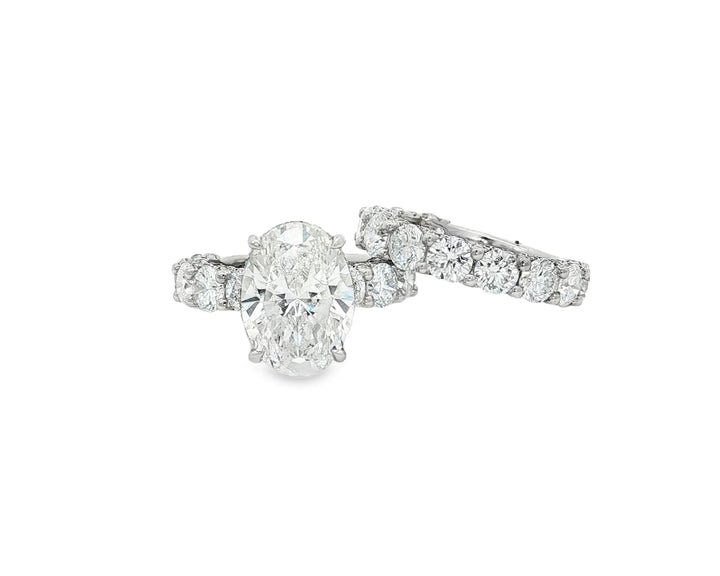 14k Gold Diamond Oval Double Row Band Engagement Ring Set 12.3ct