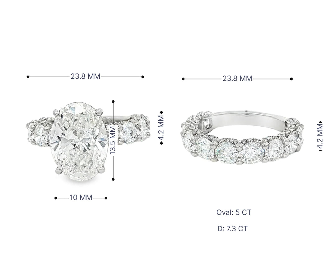 14k Gold Diamond Oval Double Row Band Engagement Ring Set 12.3ct