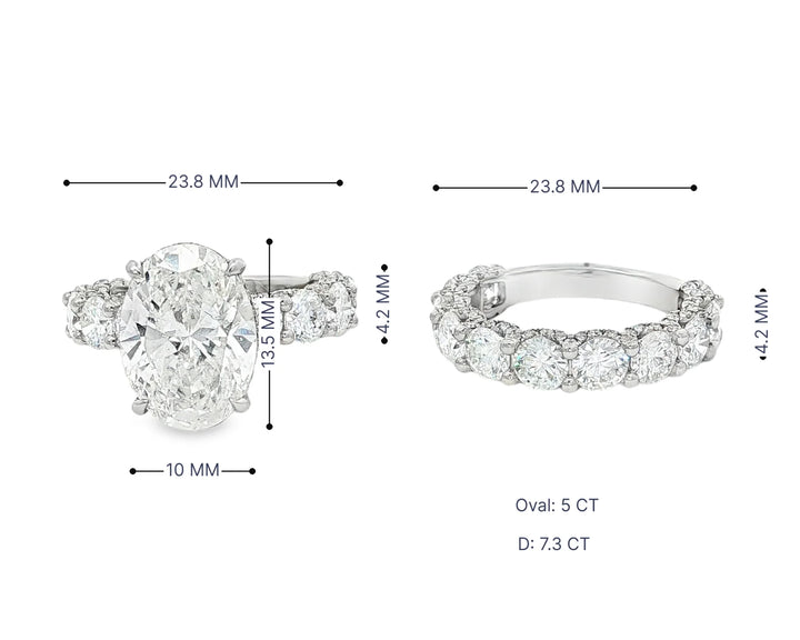 14k Gold Diamond Oval Double Row Band Engagement Ring Set 12.3ct