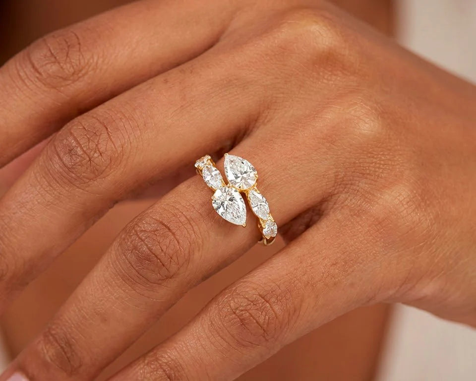 14k Gold Diamond Pear & Marquise Bypass Ring 4.50ct