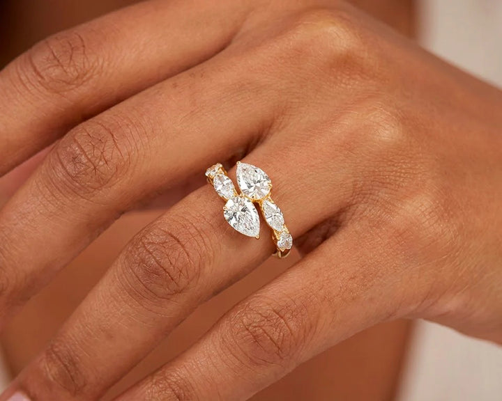14k Gold Diamond Pear & Marquise Bypass Ring 4.50ct