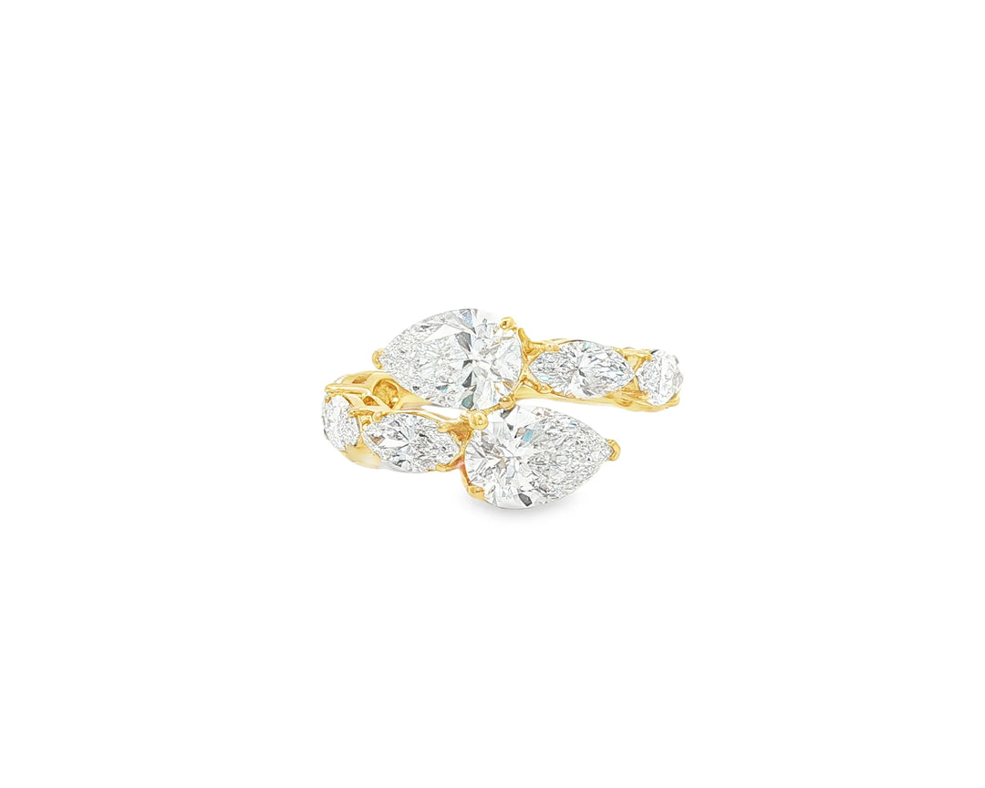 14k Gold Diamond Pear & Marquise Bypass Ring 4.50ct