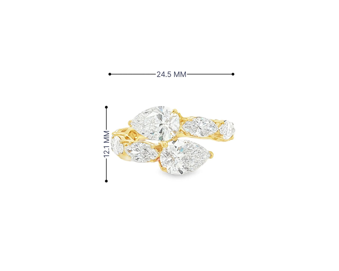 14k Gold Diamond Pear & Marquise Bypass Ring 4.50ct