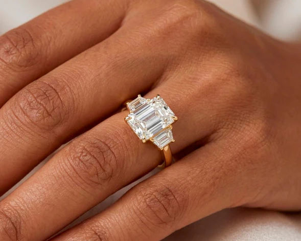 14k Gold Diamond Ring with Emerald-Cut Center Stone & Baguette Accents 3ct