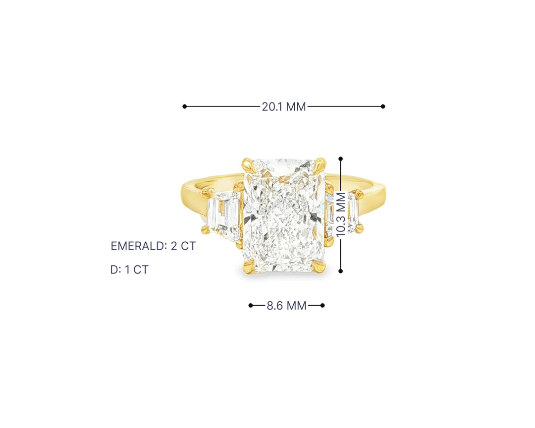 14k Gold Diamond Ring with Emerald-Cut Center Stone & Baguette Accents 3ct