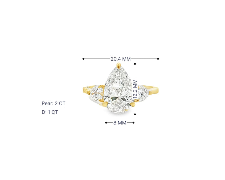 14k Gold Diamond Ring with Pear-Shaped Center & Side Accents 2.95ct