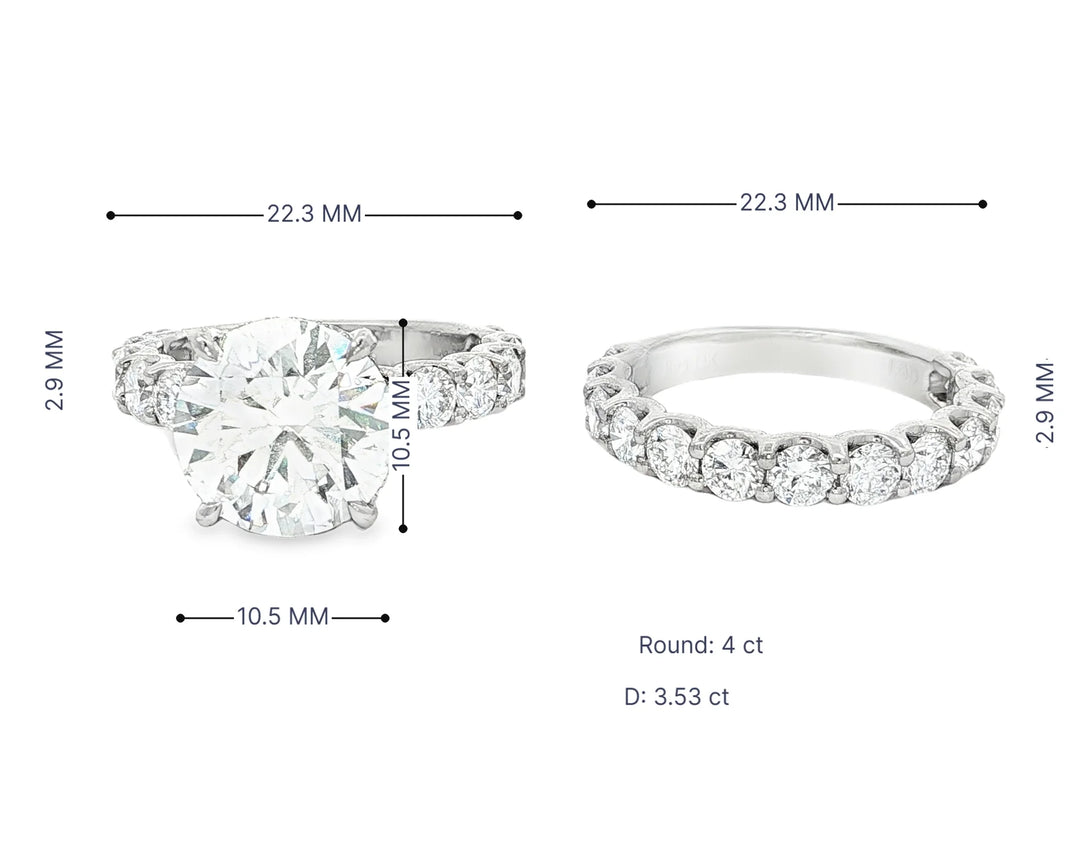 14k Gold Diamond Round Double Row Band Engagement Ring Set 7.53 CT