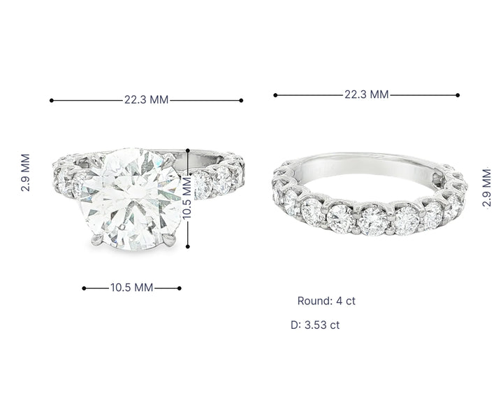 14k Gold Diamond Round Double Row Band Engagement Ring Set 7.53 CT