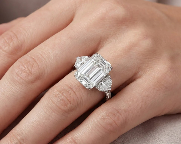 14k Emerald Cut Three Stone Engagement Ring - VS1 with 10.70ct