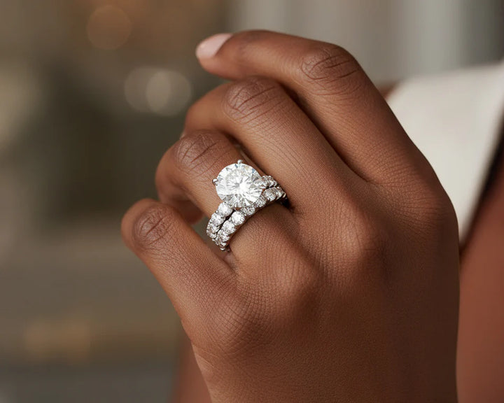 14k Gold Diamond Round Double Row Band Engagement Ring Set 7.53 CT