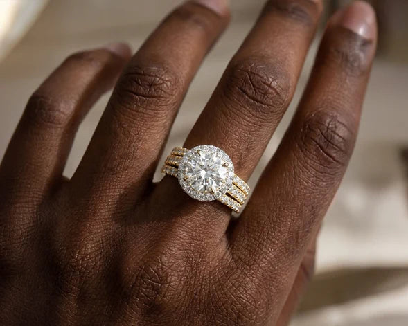 14k Round Cut Halo Diamond Engagement Ring Set 3.80 CT